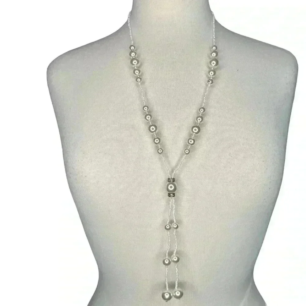 Long beaded necklace women’s white jewelry